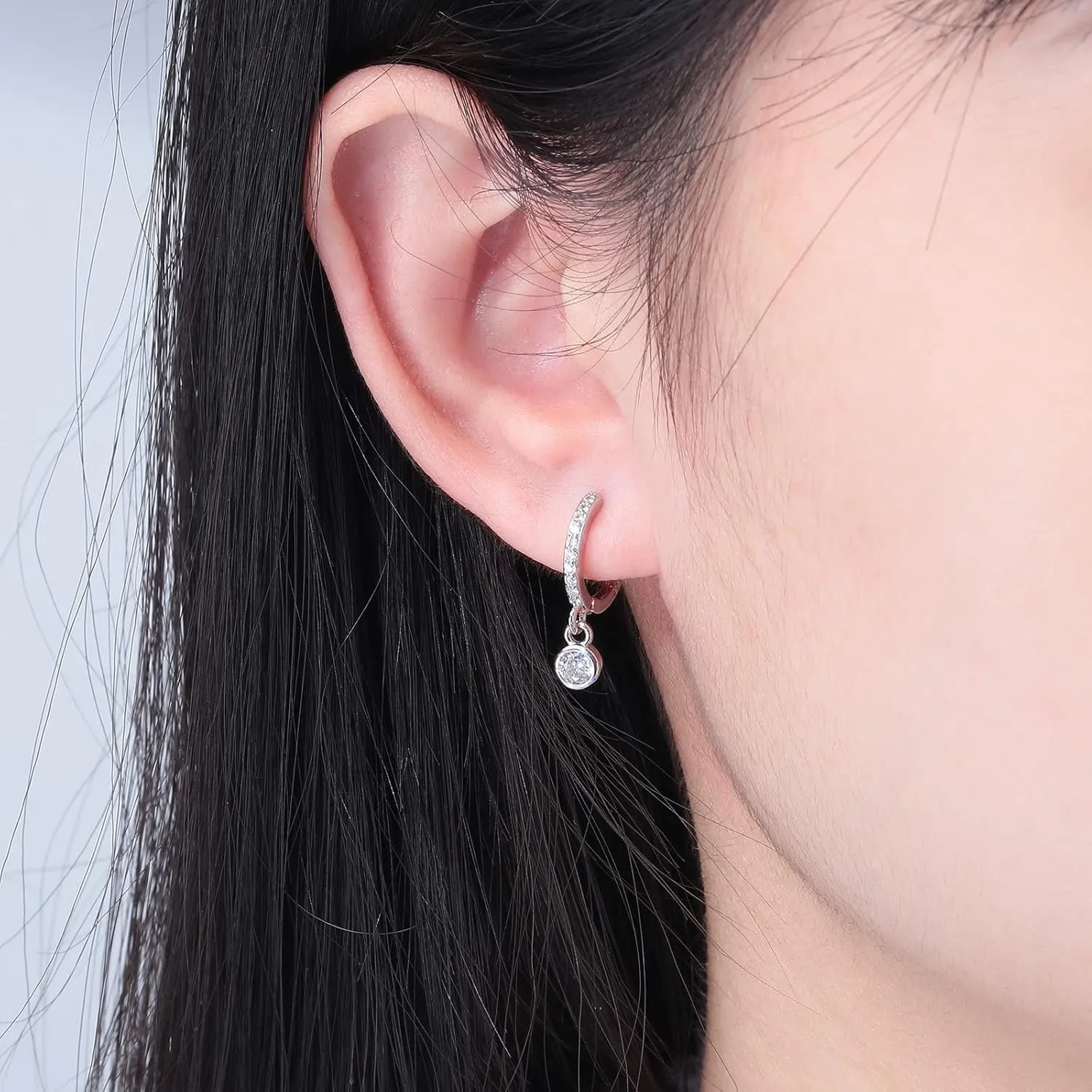 CiNily Small Dangle Hoop Earrings for Women Girls,14K White Gold Mini Huggie Hoop Earrings Hypoallergenic Diamond Drop Earrings Dainty Cute Cubic Zirconia Dangle Hoops Jewelry Gifts