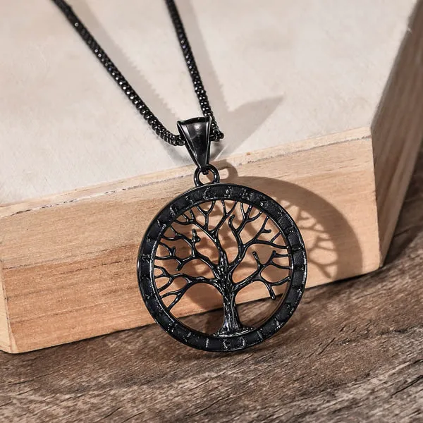 Classy Men Black Tree Of Life Pendant Necklace