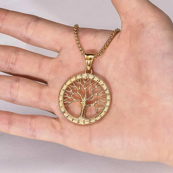 Classy Men Gold Tree Of Life Pendant Necklace