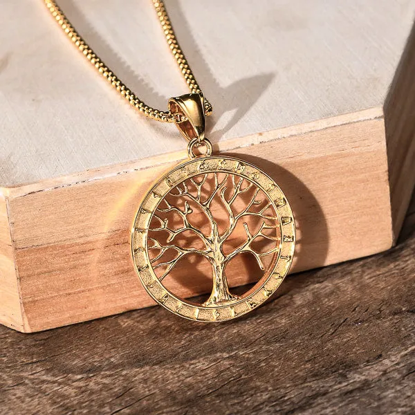 Classy Men Gold Tree Of Life Pendant Necklace
