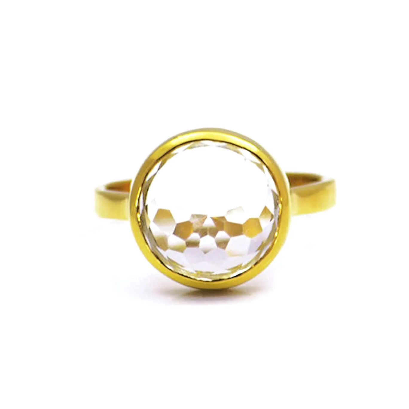 Clear quartz ring, stackable ring, Vermeil Gold or silver, bezel set ring, round ring, clear quartz ring, April Birthstone ring, stacking ring, stackable ring, globe ring