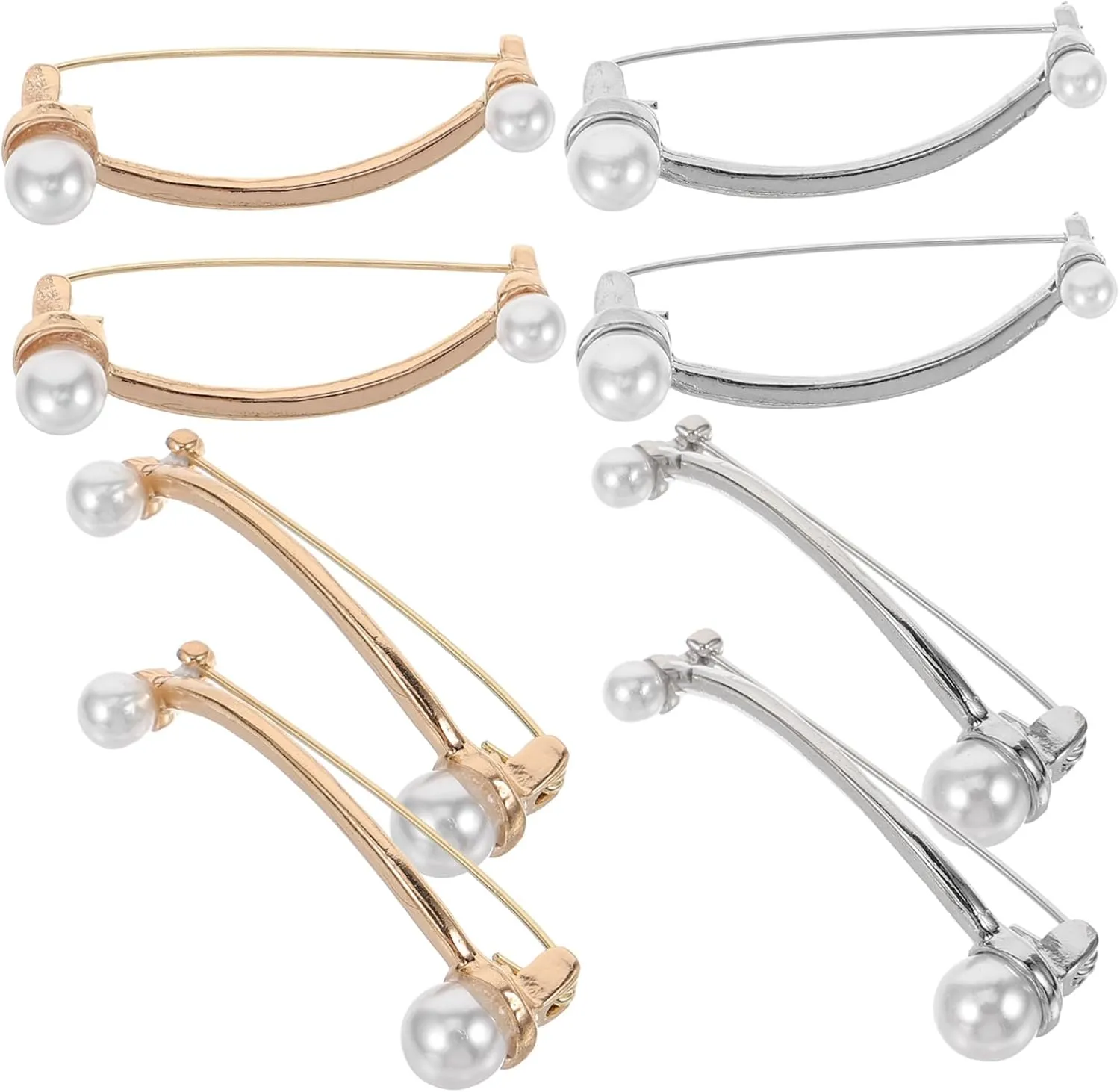 CLISPEED Unique Pearl Safety Pin Brooch 8pcs Metal Decorative Pins for Women Fashion Accessory for Clothing