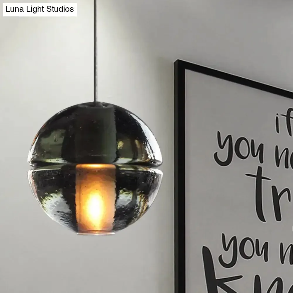 Contemporary Glass Round Ceiling Light - 1 Head Pendant for Bedroom