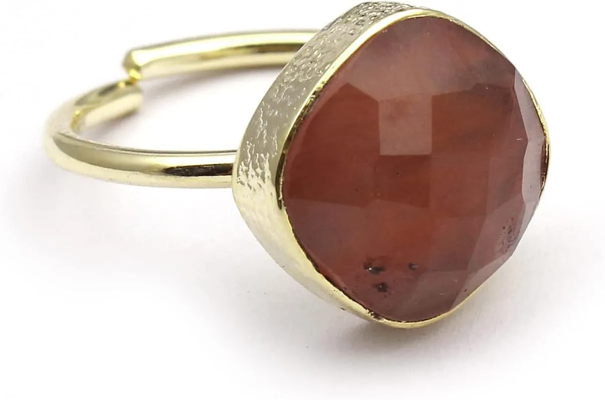 Copper Rutile Cushion Shape Gold Plated Gemstone Adjustable Rings Single Stone Handmade Rings Jewelry