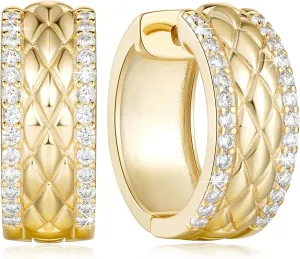 Cossa 14K Gold Hoop Earrings for Women Elegant Thick Gold Hoop Earrings Cubic Zirconia Encrusted Mesh Huggie Hoops Earring for Women 20mm