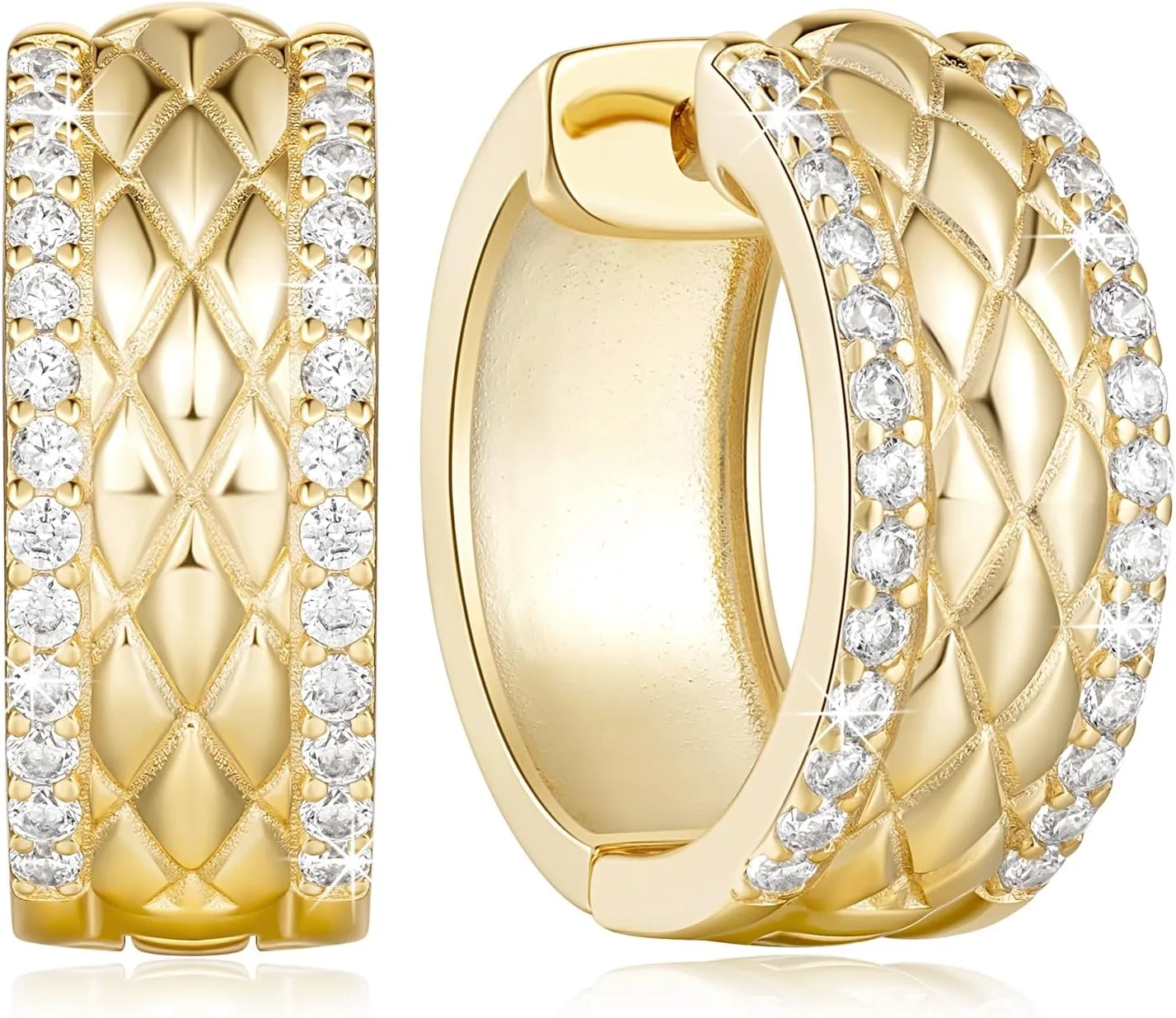 Cossa 14K Gold Hoop Earrings for Women Elegant Thick Gold Hoop Earrings Cubic Zirconia Encrusted Mesh Huggie Hoops Earring for Women 20mm