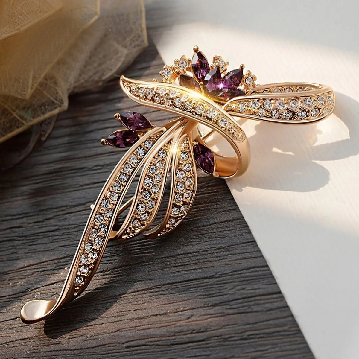 Created Crystal Brooch Fancy Vintage Style Flower Brooch Pin for Women, girls, ladies with Blue/Purple Created Crystal | Vintage Fashion | Brooches and Pins for Women | Ladies Jewelry