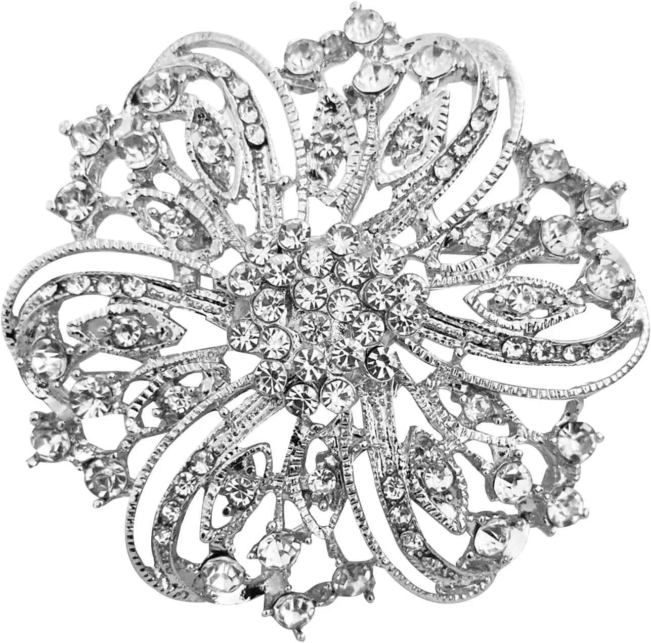 Crystal Rhinestone Brooch for Women Silver Twisted Petals Flower Brooch Pins for Women Silver Brooch for Women Clear Rhinestone Brooch Pins Rhinestone Jewelry Pins for DIY Bridal Wedding Bouquet