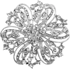 Crystal Rhinestone Brooch for Women Silver Twisted Petals Flower Brooch Pins for Women Silver Brooch for Women Clear Rhinestone Brooch Pins Rhinestone Jewelry Pins for DIY Bridal Wedding Bouquet