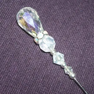 CRYSTALS AND RHINESTONE Stick Hat Pin Long Hatpin Vintage Style Silver Plated