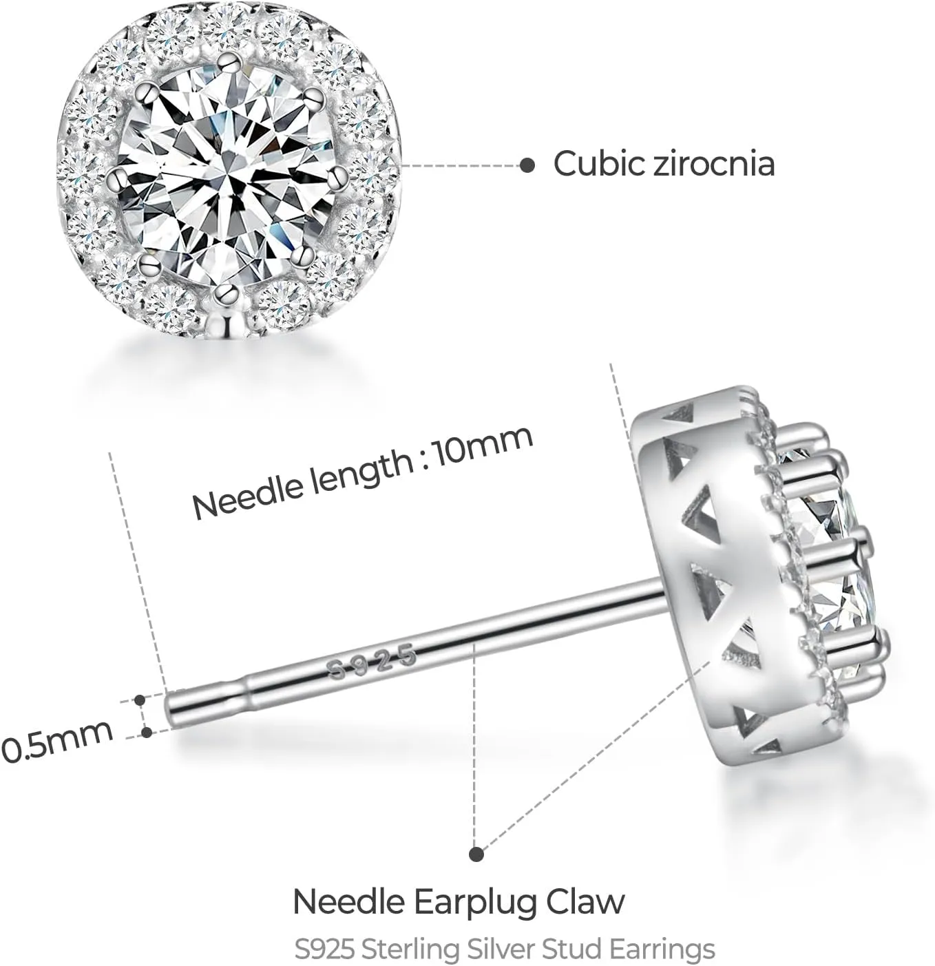 Cubic Zirconia Stud Earrings for Women Men AS Father's Day Gifts 14K Gold Plated 925 Sterling Silver Post Brilliant CZ Stud Earrings Dainty Womens Stud Earrings Birthday Jewelry for Her Back to School