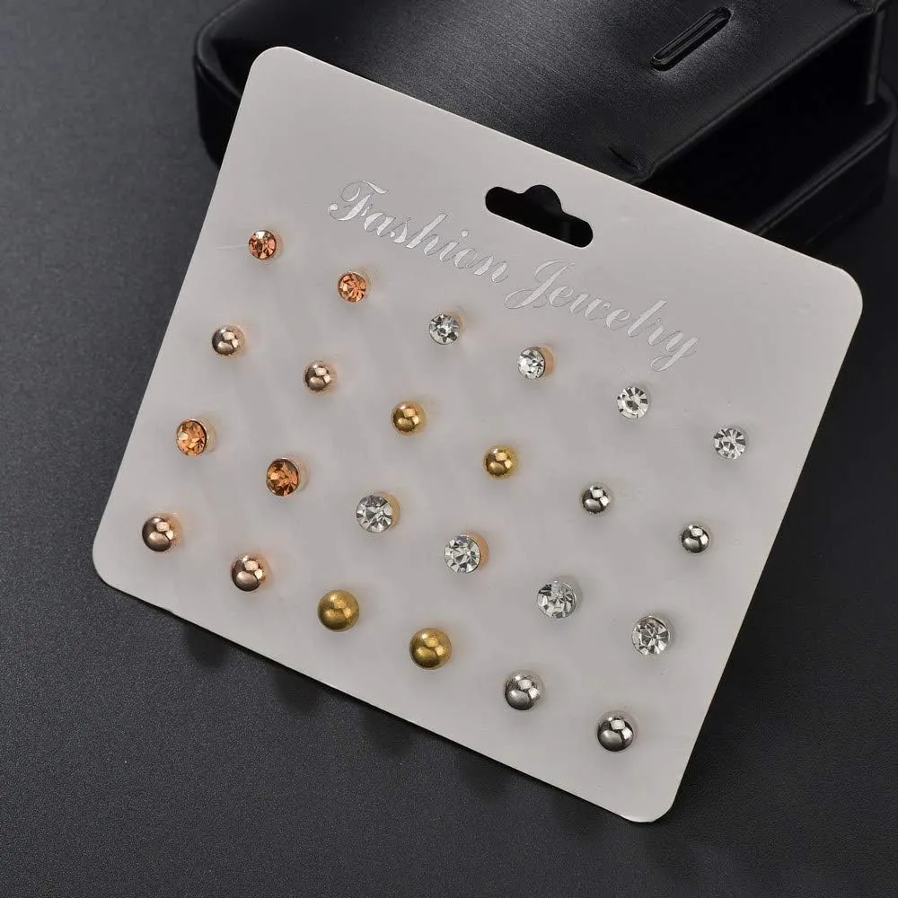 CZ Stud Pearl Earrings for Women Simulated Diamond Cubic Zirconia Earring Set Ear Studs Earring for Birthday Christmas Gifts Gold Silver 12 Pairs