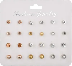 CZ Stud Pearl Earrings for Women Simulated Diamond Cubic Zirconia Earring Set Ear Studs Earring for Birthday Christmas Gifts Gold Silver 12 Pairs