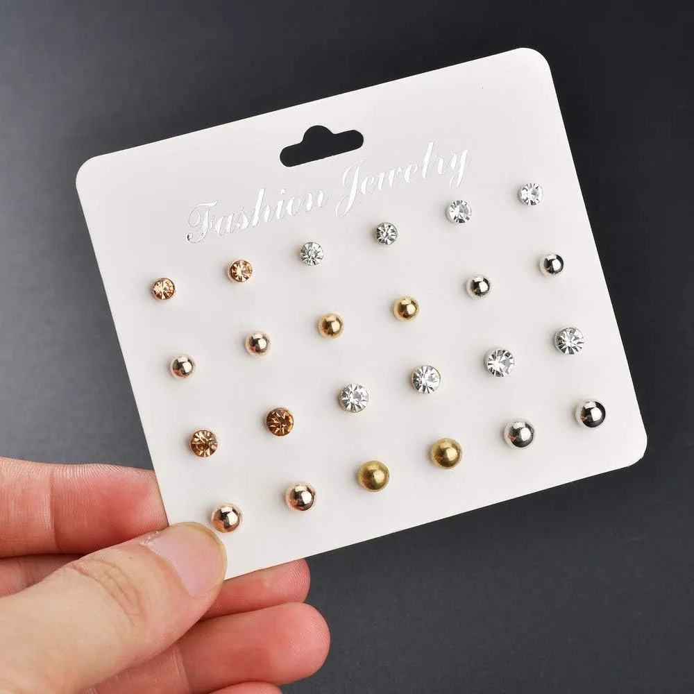 CZ Stud Pearl Earrings for Women Simulated Diamond Cubic Zirconia Earring Set Ear Studs Earring for Birthday Christmas Gifts Gold Silver 12 Pairs