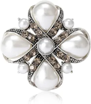 Dainty Pearl Rhinestone Brooch Lapel Pins for Women Her Fashion Vintage Crystal Cross Flower Brooches Pin for Dress Accessories Jewelry Boutonniere Corsage Wedding Party Birthday Gift