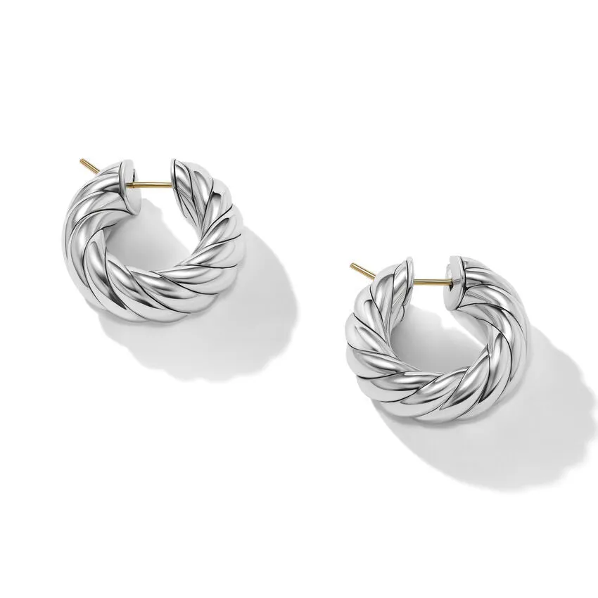 David Yurman Sculpted Cable Hoop Earrings in Sterling Silver, 9MM