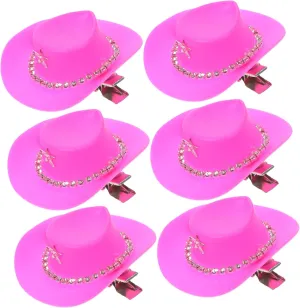 DECHOUS 6Pcs Western Cowboy Hat Hair Clips for Women Bridal Party Decorations Cute Cowgirl Hat Barrettes for Daily Wear and Special Occasions
