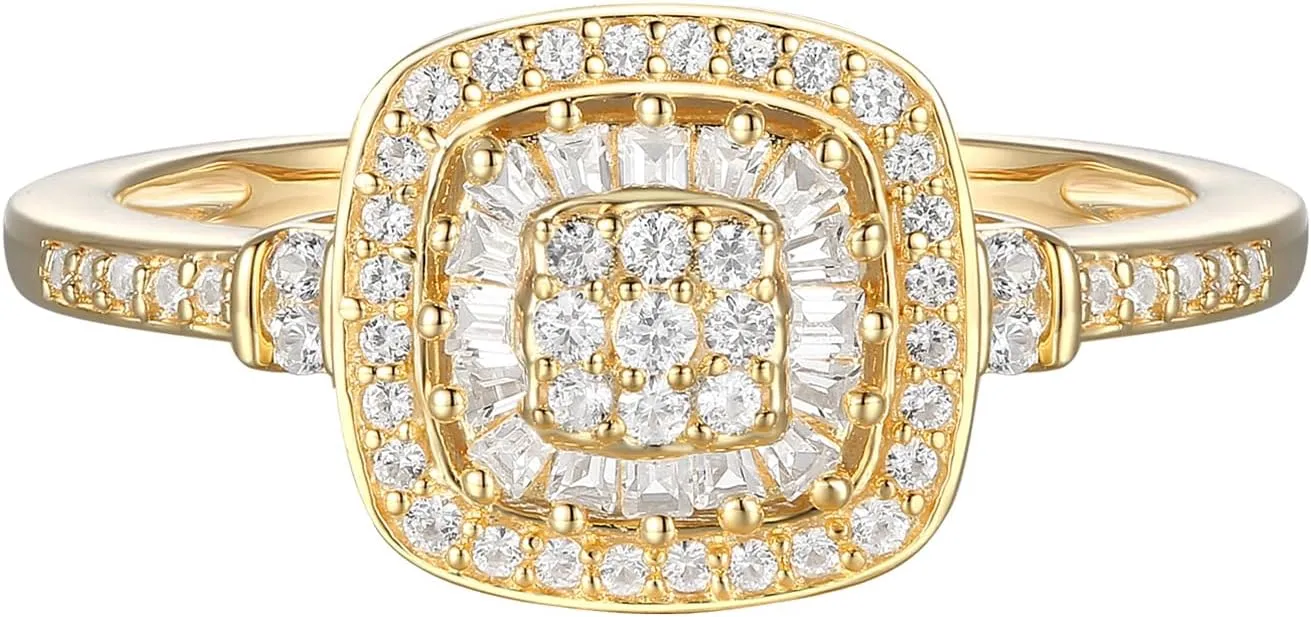 Diamond Cushion Shape Ring, Round and Baguette Shaped Diamond Design, 75 Natural Diamonds, 14K Rose Gold, 1/2 cttw, I2-I3 Clarity