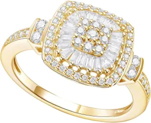 Diamond Cushion Shape Ring, Round and Baguette Shaped Diamond Design, 75 Natural Diamonds, 14K Rose Gold, 1/2 cttw, I2-I3 Clarity