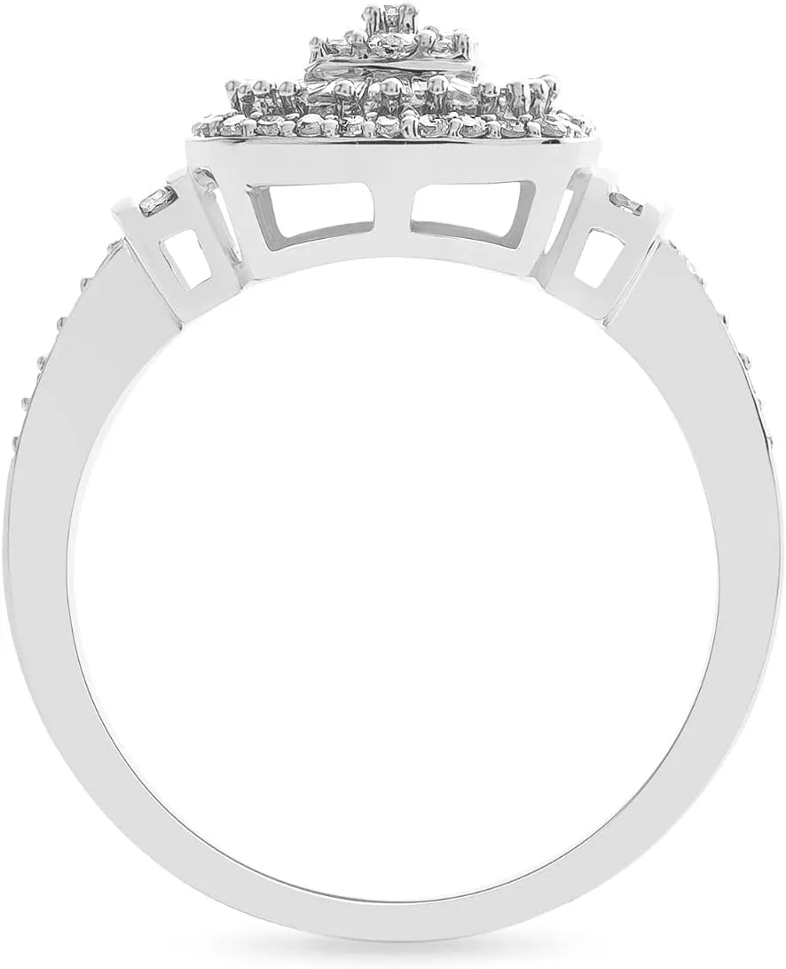 Diamond Cushion Shape Ring, Round and Baguette Shaped Diamond Design, 75 Natural Diamonds, 14K Rose Gold, 1/2 cttw, I2-I3 Clarity