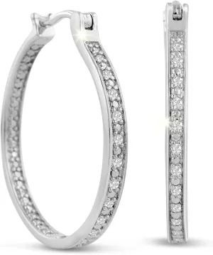 Diamond Hoop Earrings For Women, 1/4 Carat Diamond Hoop Earrings In Sterling Silver For Women, Large Diamond Hoops For Women, 1 1/4 Inches Style 2