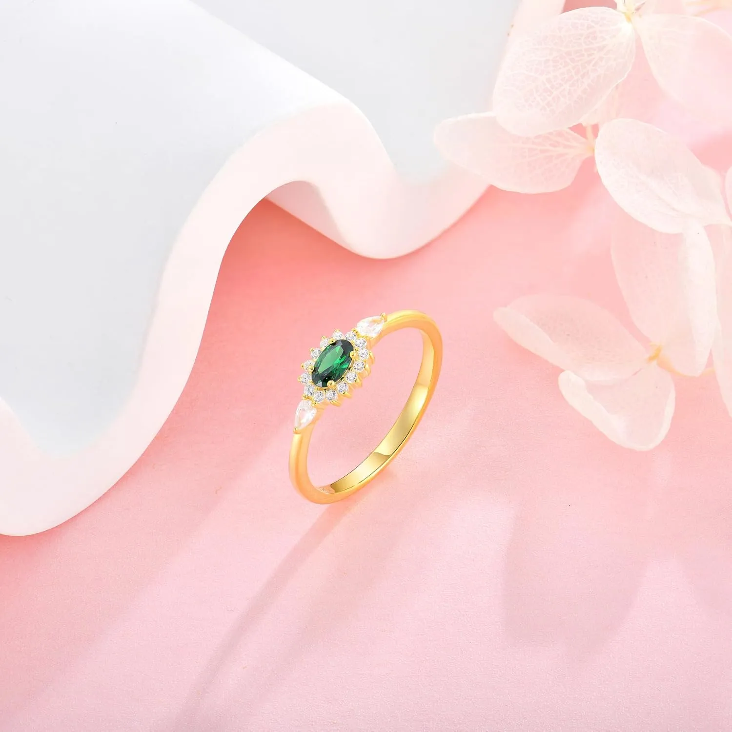 Diana Oval Shape Diamond Thin Stackable Rings for Women Birthstone 925 Sterling Silver Eternity Halo CZ Promise Engagement Statement Wedding Band Rings Jewelry for Size 6-9