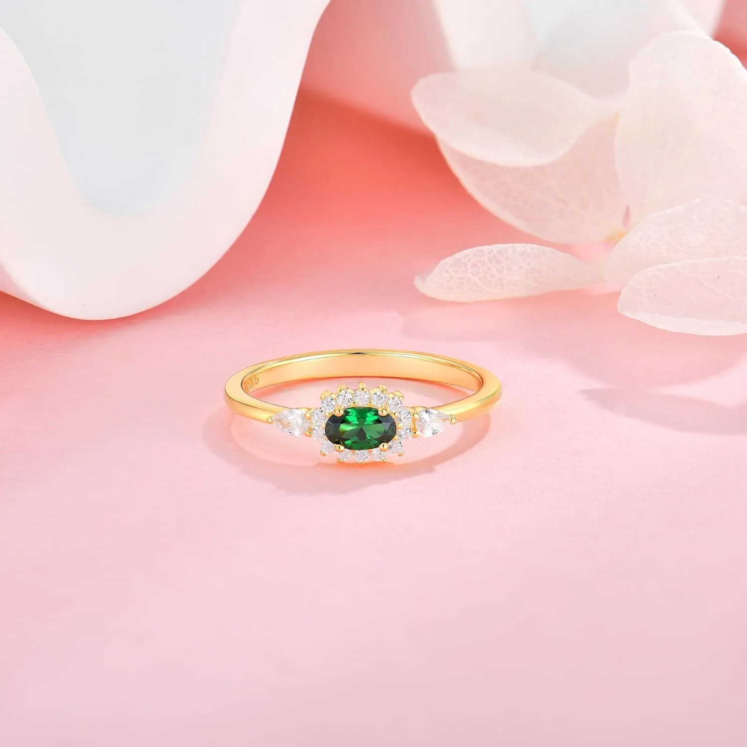 Diana Oval Shape Diamond Thin Stackable Rings for Women Birthstone 925 Sterling Silver Eternity Halo CZ Promise Engagement Statement Wedding Band Rings Jewelry for Size 6-9