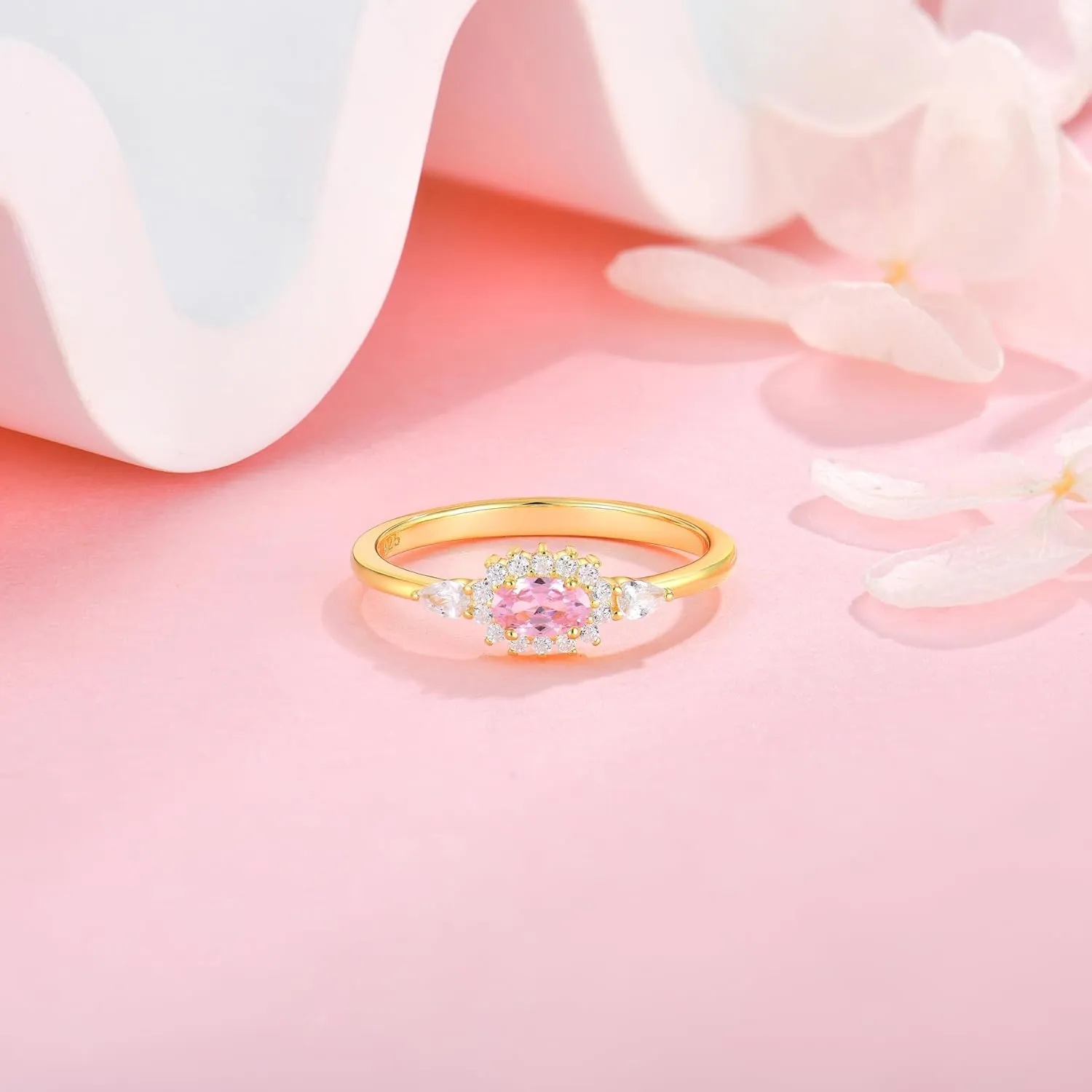 Diana Oval Shape Diamond Thin Stackable Rings for Women Birthstone 925 Sterling Silver Eternity Halo CZ Promise Engagement Statement Wedding Band Rings Jewelry for Size 6-9