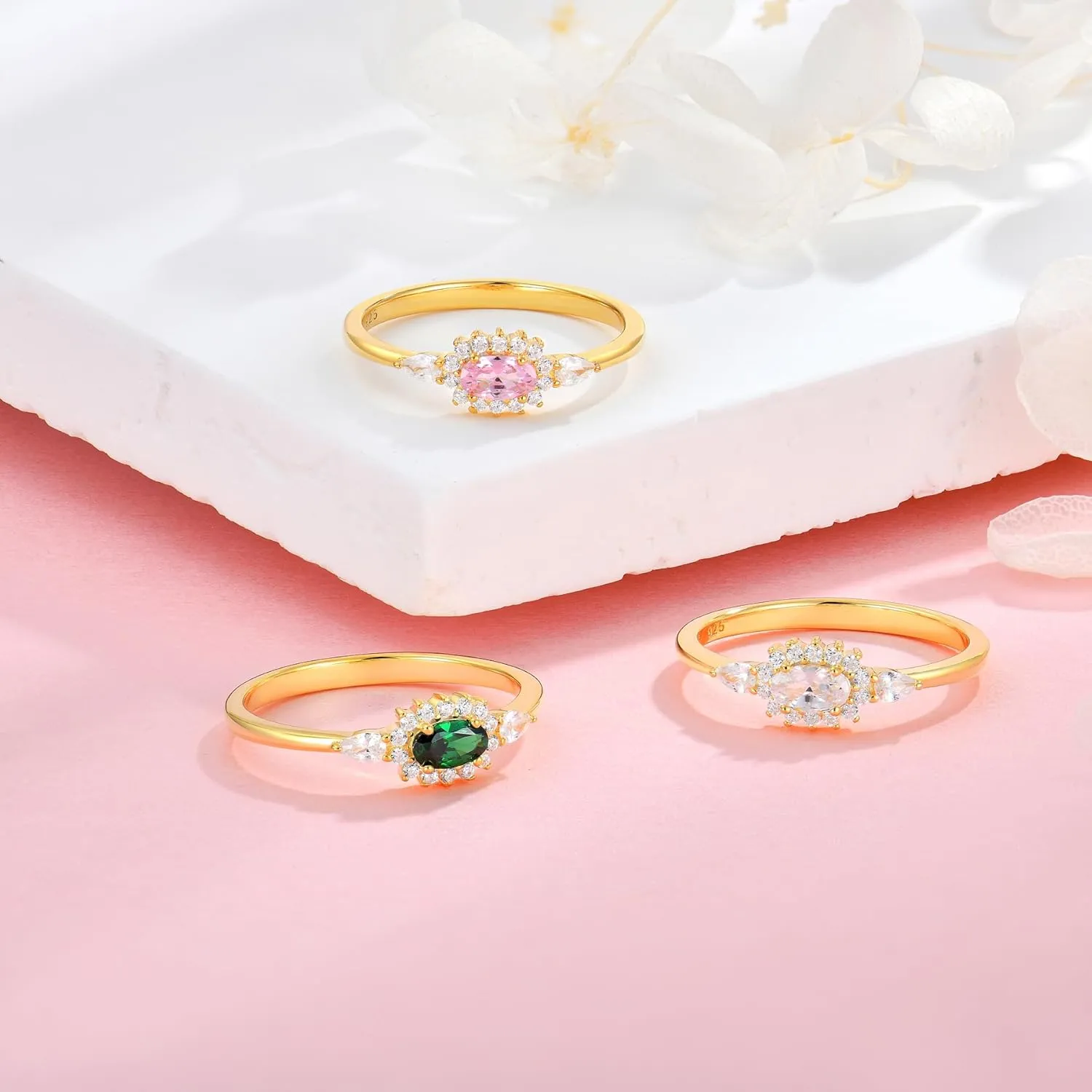 Diana Oval Shape Diamond Thin Stackable Rings for Women Birthstone 925 Sterling Silver Eternity Halo CZ Promise Engagement Statement Wedding Band Rings Jewelry for Size 6-9