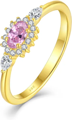 Diana Oval Shape Diamond Thin Stackable Rings for Women Birthstone 925 Sterling Silver Eternity Halo CZ Promise Engagement Statement Wedding Band Rings Jewelry for Size 6-9