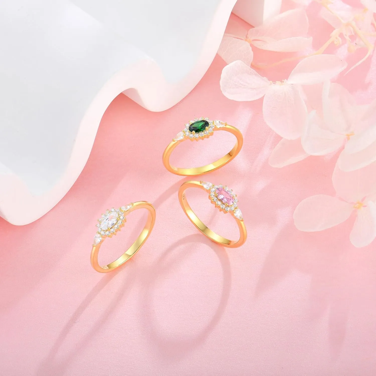 Diana Oval Shape Diamond Thin Stackable Rings for Women Birthstone 925 Sterling Silver Eternity Halo CZ Promise Engagement Statement Wedding Band Rings Jewelry for Size 6-9