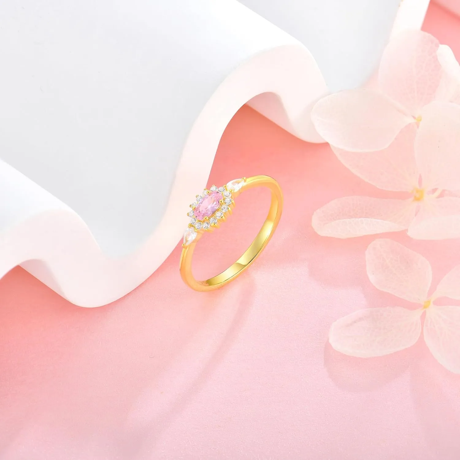 Diana Oval Shape Diamond Thin Stackable Rings for Women Birthstone 925 Sterling Silver Eternity Halo CZ Promise Engagement Statement Wedding Band Rings Jewelry for Size 6-9