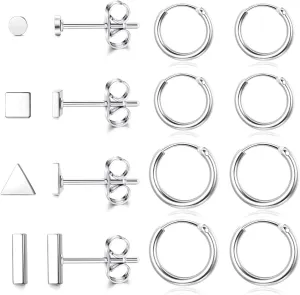 Dochais 8Pairs Cartilage Earrings Stainless Steel Stud Earrings Small Huggie Hoop Earrings Simple Geometric Stud Earrings Set Tiny Stud Earrings Hypoallergenic Tragus Helix Piercing