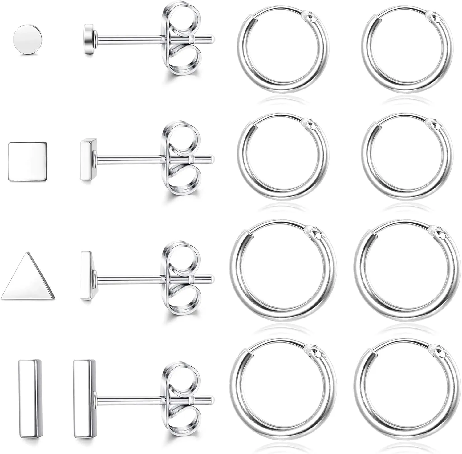 Dochais 8Pairs Cartilage Earrings Stainless Steel Stud Earrings Small Huggie Hoop Earrings Simple Geometric Stud Earrings Set Tiny Stud Earrings Hypoallergenic Tragus Helix Piercing