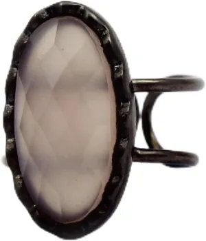 Double Line Pink Chalcedony Oval Shape Black Plated Single Stone Rings Handmade Gemstone Adjustable Rings Jewelry