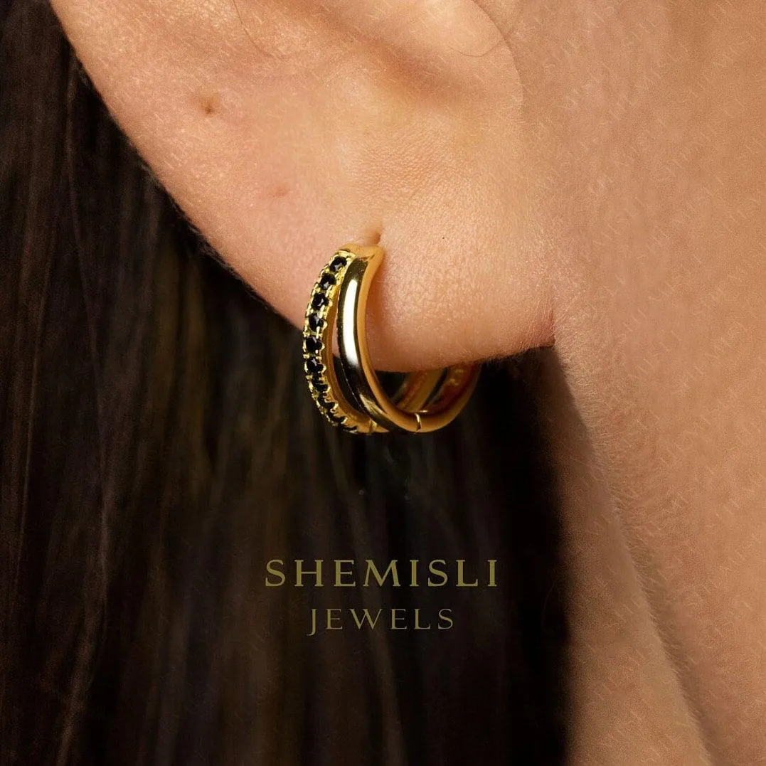 Double lined Black CZ Hoops, Gold, Silver SHEMISLI SH622