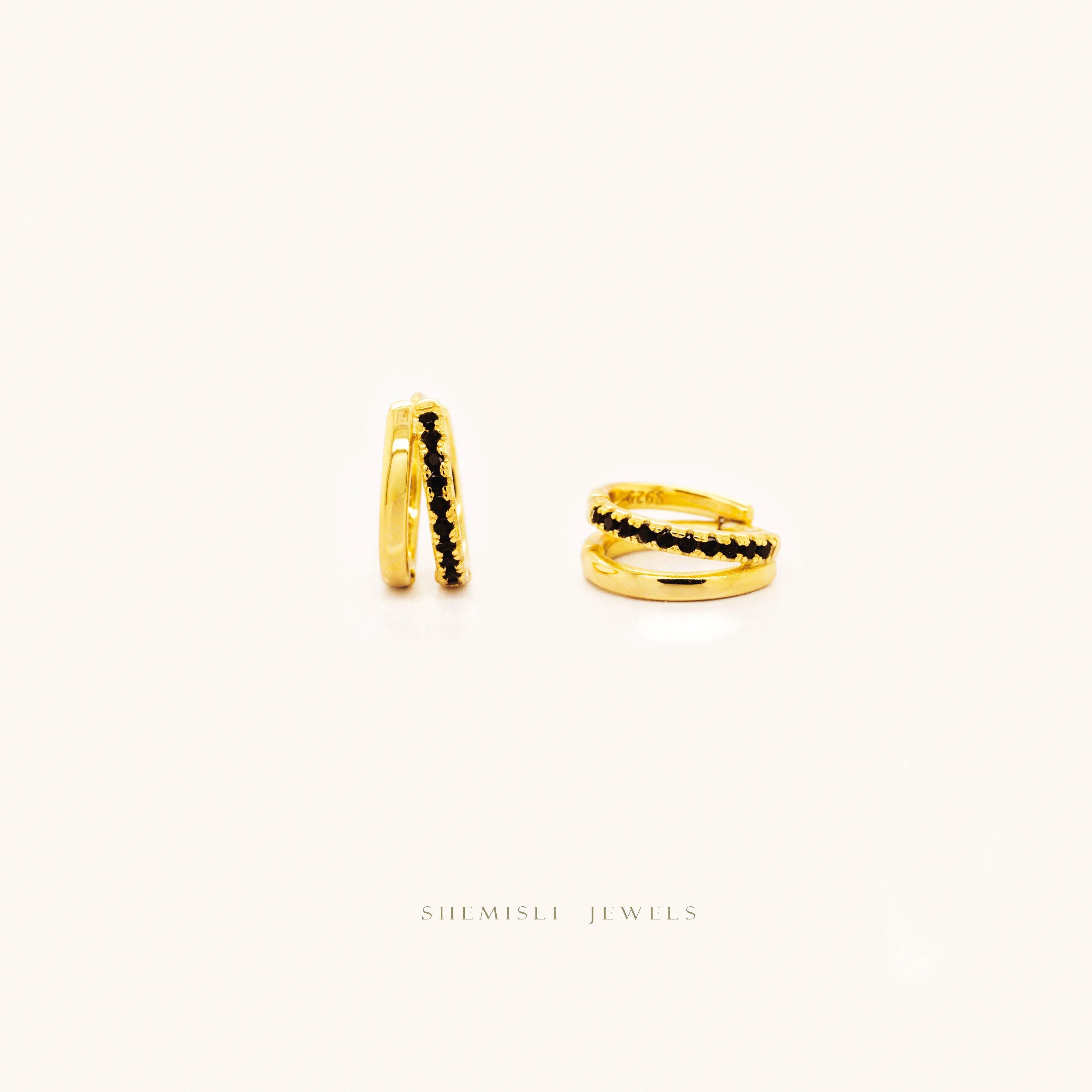 Double lined Black CZ Hoops, Gold, Silver SHEMISLI SH622
