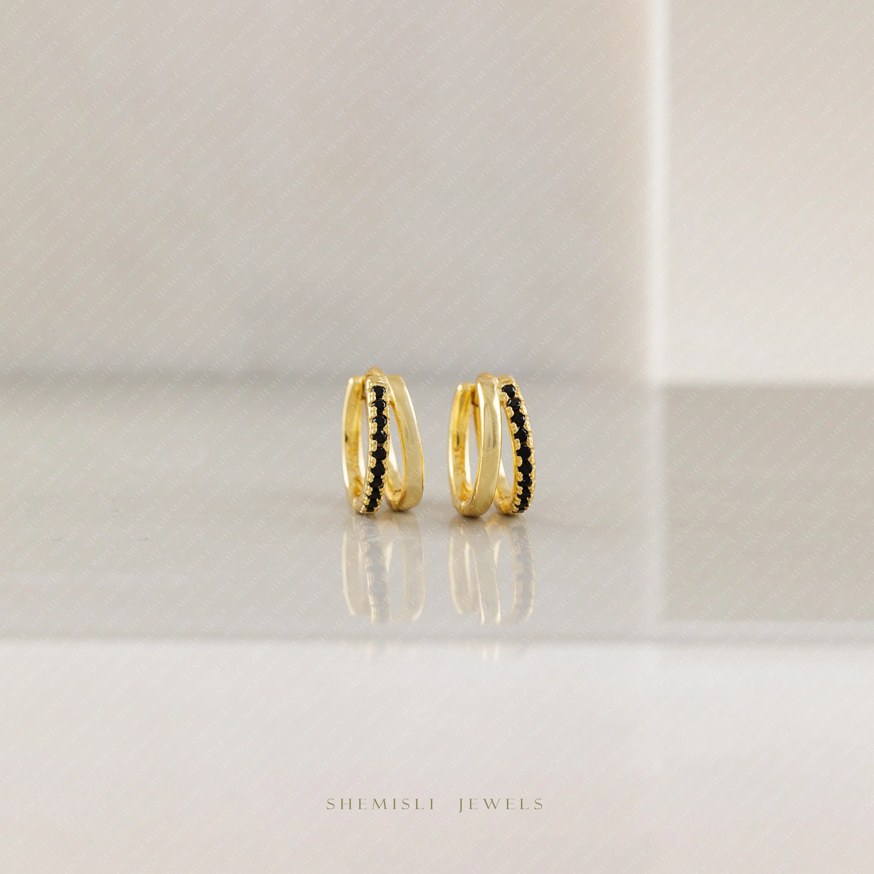 Double lined Black CZ Hoops, Gold, Silver SHEMISLI SH622