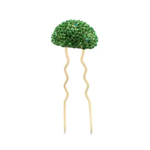 DoubleAccent Hair Jewelry Crystal Mushroom Bun Stick Green Color