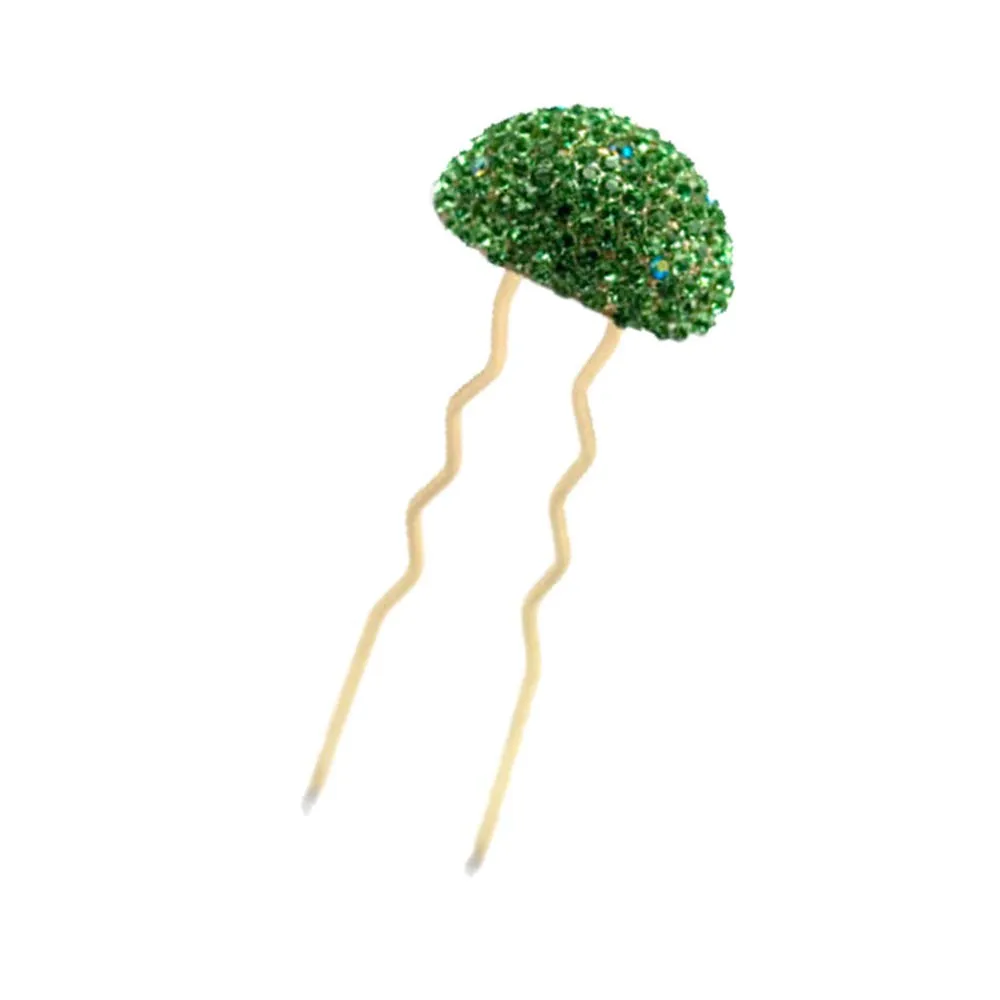 DoubleAccent Hair Jewelry Crystal Mushroom Bun Stick Green Color