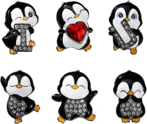Dreuyet 6 Pcs Cute Penguin Lapel Brooch Pin Rhinestone Crystal I Love U Penguin Brooch Enamel Cartoon Animal Pins Badge Backpacks Jackets Hats Dress Sweater Brooches Fashion Christmas Jewelry