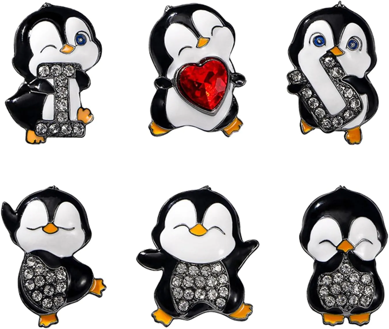 Dreuyet 6 Pcs Cute Penguin Lapel Brooch Pin Rhinestone Crystal I Love U Penguin Brooch Enamel Cartoon Animal Pins Badge Backpacks Jackets Hats Dress Sweater Brooches Fashion Christmas Jewelry
