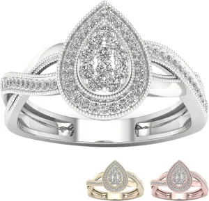 DZON 10K Gold 1/4 Ct TDW Pear Shape Cluster Halo Round Diamond Engagement Ring For Women(I-J,I2)