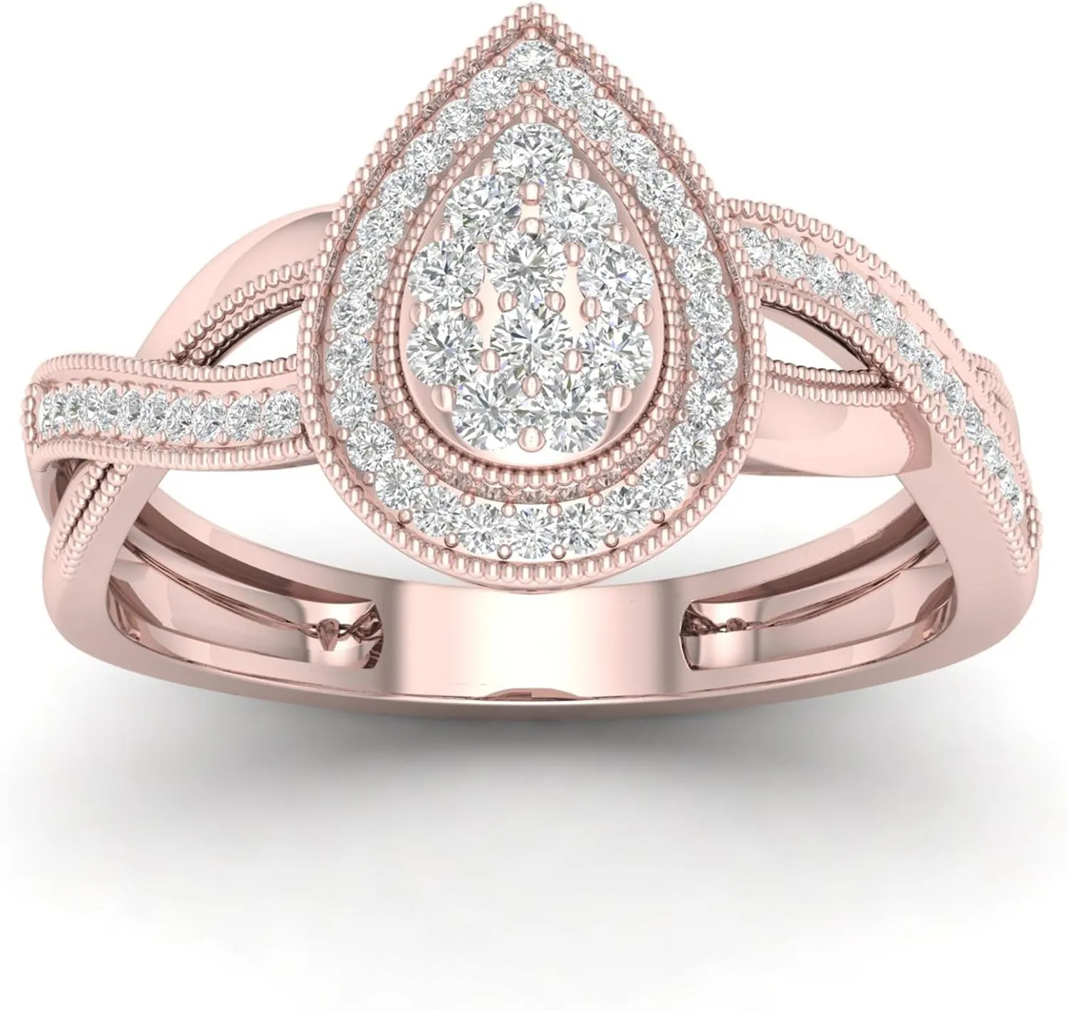 DZON 10K Gold 1/4 Ct TDW Pear Shape Cluster Halo Round Diamond Engagement Ring For Women(I-J,I2)