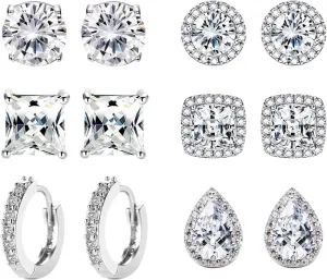 Earrings for women Studs Set, Funtopia Gold Plated Round Square Cubic Zirconia Stud Earrings