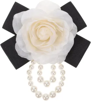 Elegant Pearl Flower Brooch Pin Chic Lapel Pin with Bow Design for Clothes Scarves and Hats present for Women Special Occasions Like Birthdays and Weddings