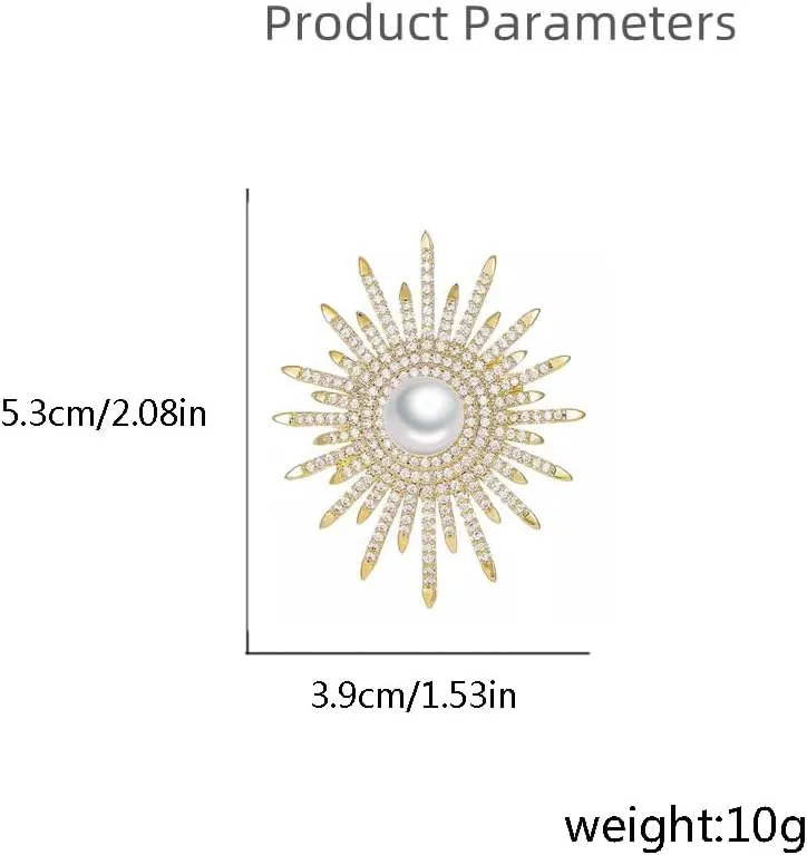 Elegant Sun Flower Full Rhinestones Pearl Brooch Lapel Pins for Women Dainty Sparkly Crystal Brooches Pin Fashion Jewelry for Party Banquet Dress Suit Ceremony Clothes Accessories Gifts for Mom Thanksgiving Her