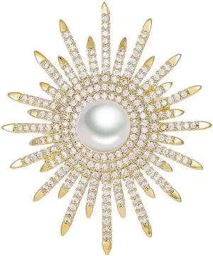 Elegant Sun Flower Full Rhinestones Pearl Brooch Lapel Pins for Women Dainty Sparkly Crystal Brooches Pin Fashion Jewelry for Party Banquet Dress Suit Ceremony Clothes Accessories Gifts for Mom Thanksgiving Her