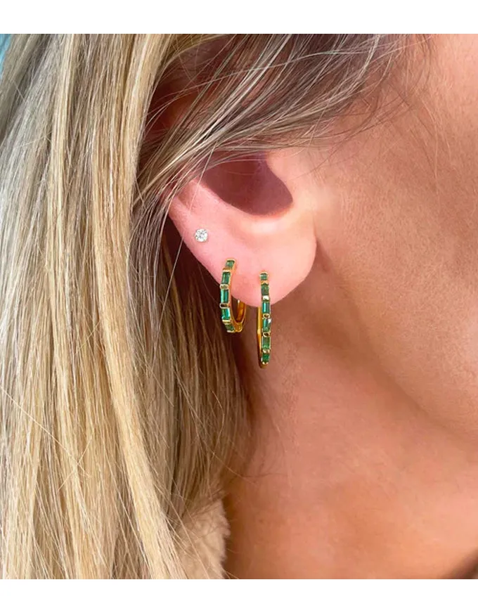 Emerald Crystal Baguette Maxi Hoops