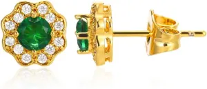 Emerald Earrings for Women 18K Gold Plated Green Stud Earrings 5mm Birthstone Earrings Cubic Zirconia Earrings Studs CZ Earrings Fashion Jewelry Gifts Hypoallergenic